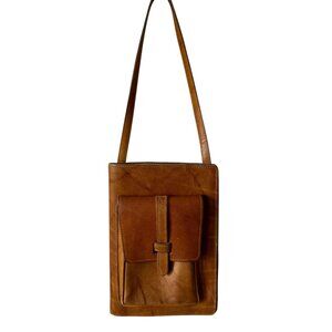 Frye Artisan Rectangle Adjustable Camel Leather Bag Fold Over Adjustable Strap
